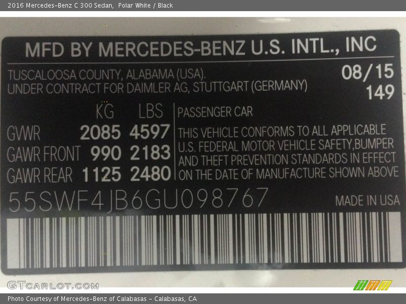 Polar White / Black 2016 Mercedes-Benz C 300 Sedan