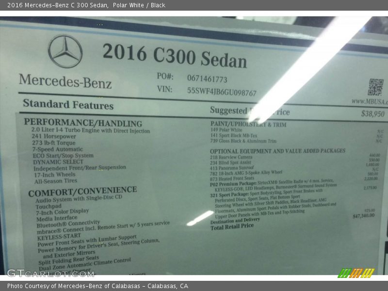 Polar White / Black 2016 Mercedes-Benz C 300 Sedan