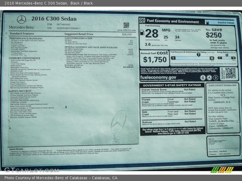 Black / Black 2016 Mercedes-Benz C 300 Sedan