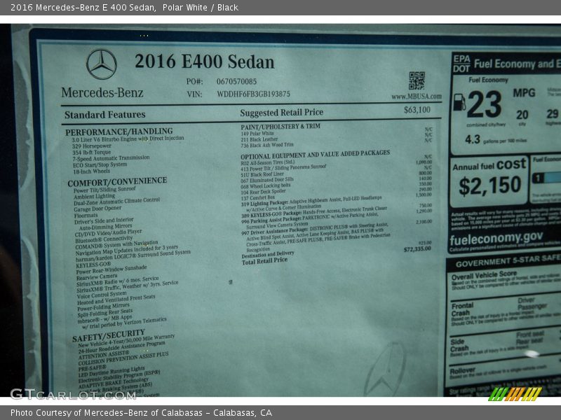 Polar White / Black 2016 Mercedes-Benz E 400 Sedan