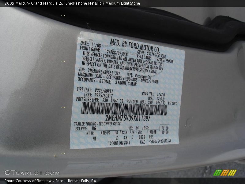 Smokestone Metallic / Medium Light Stone 2009 Mercury Grand Marquis LS