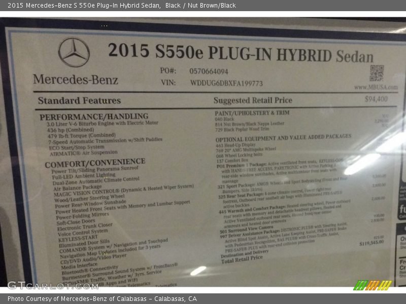  2015 S 550e Plug-In Hybrid Sedan Window Sticker