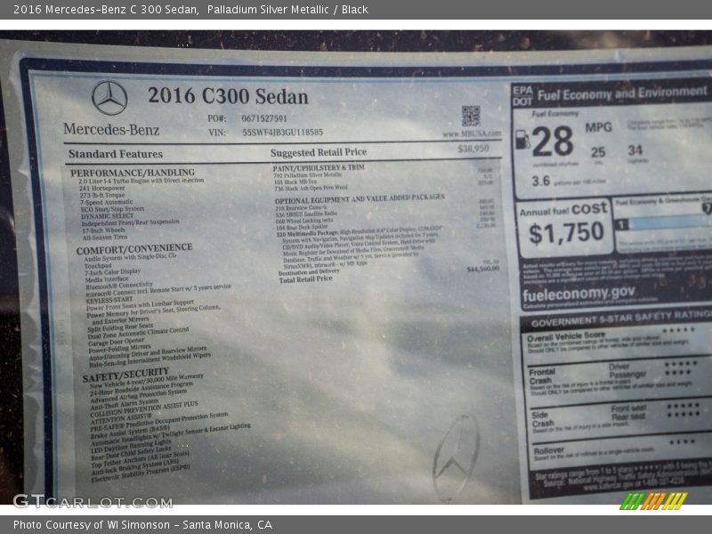 Palladium Silver Metallic / Black 2016 Mercedes-Benz C 300 Sedan