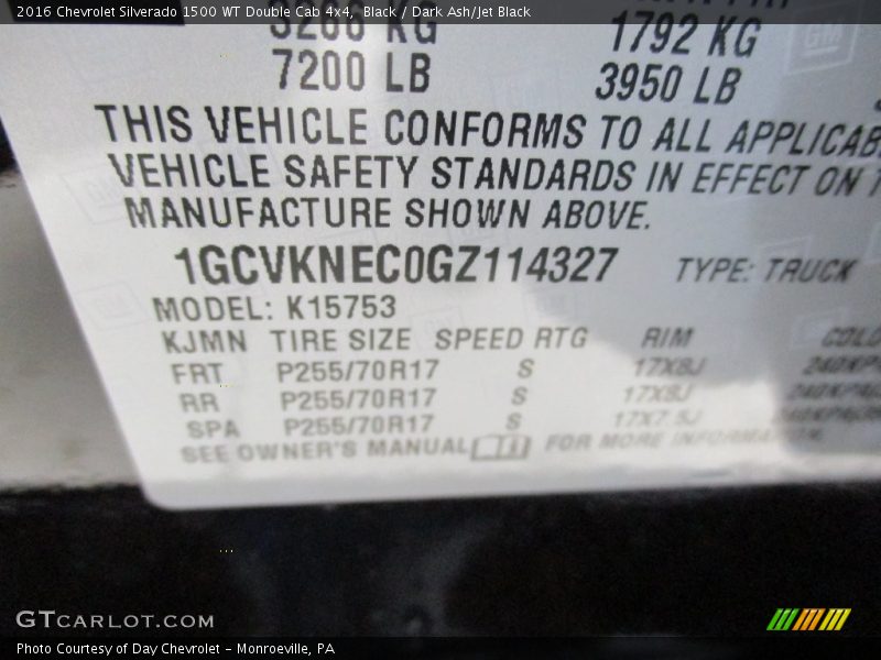 Black / Dark Ash/Jet Black 2016 Chevrolet Silverado 1500 WT Double Cab 4x4
