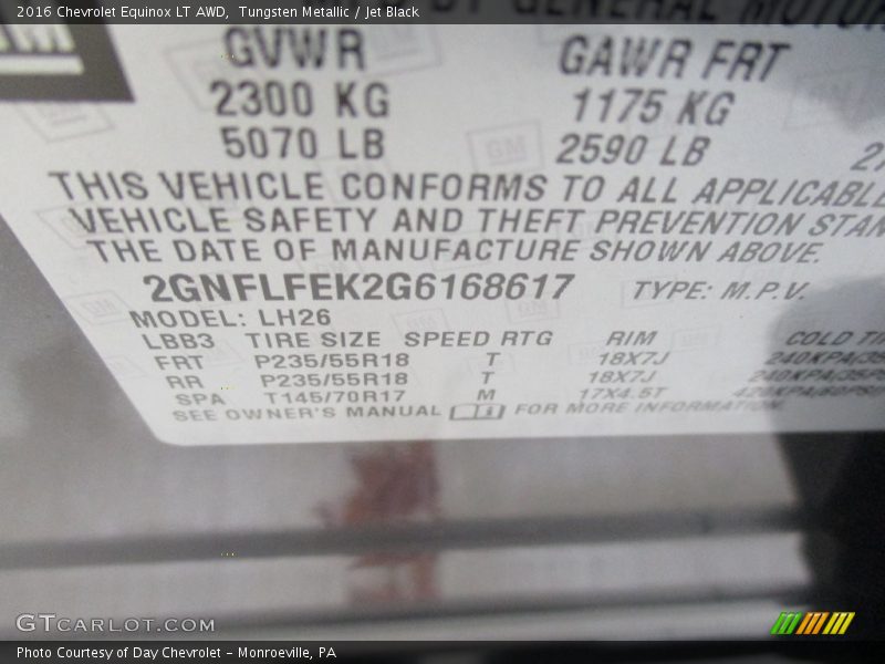 Tungsten Metallic / Jet Black 2016 Chevrolet Equinox LT AWD