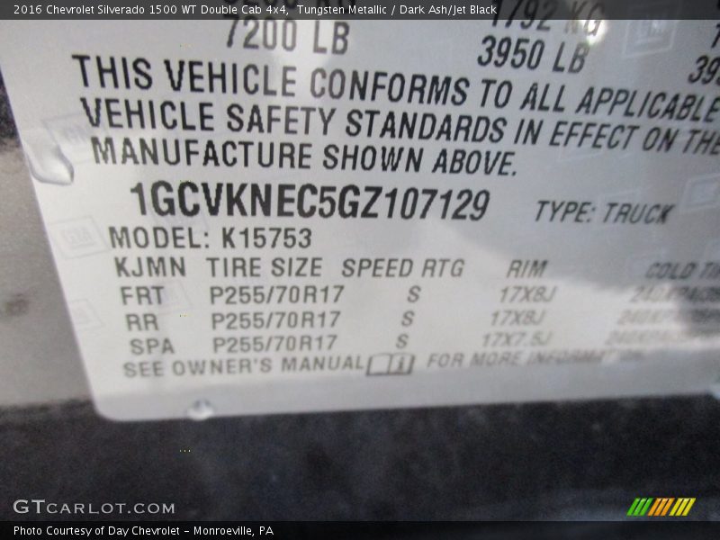 Tungsten Metallic / Dark Ash/Jet Black 2016 Chevrolet Silverado 1500 WT Double Cab 4x4