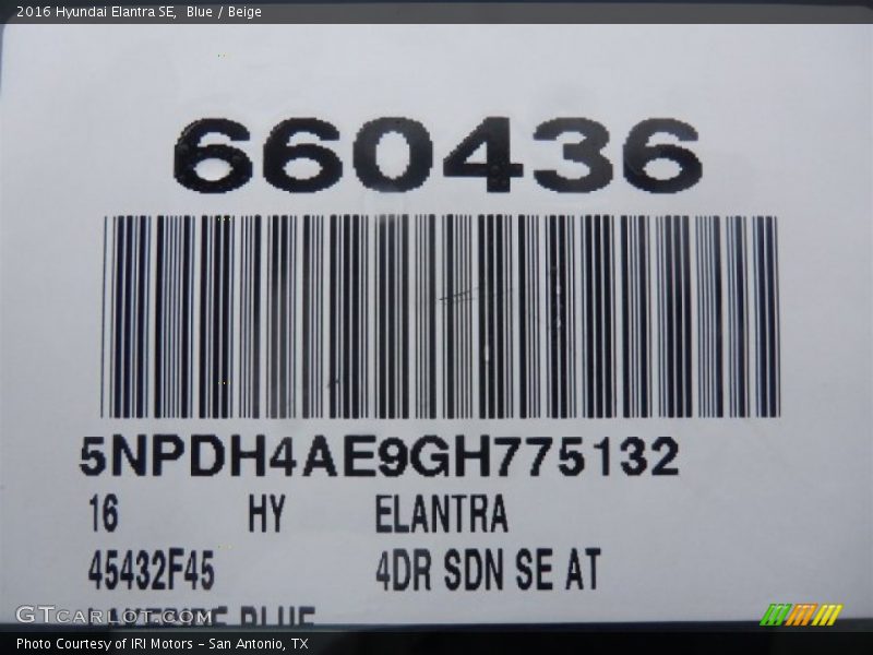 Blue / Beige 2016 Hyundai Elantra SE
