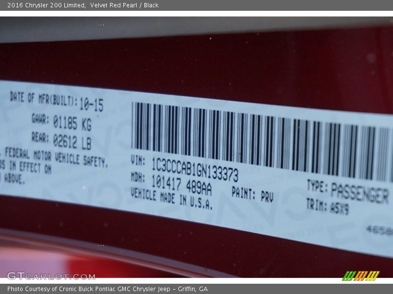 Velvet Red Pearl / Black 2016 Chrysler 200 Limited