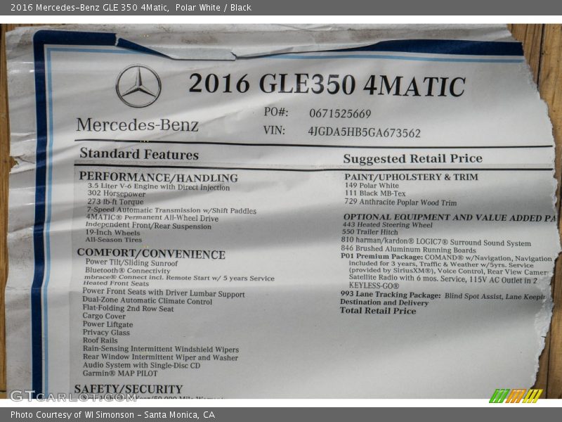 Polar White / Black 2016 Mercedes-Benz GLE 350 4Matic