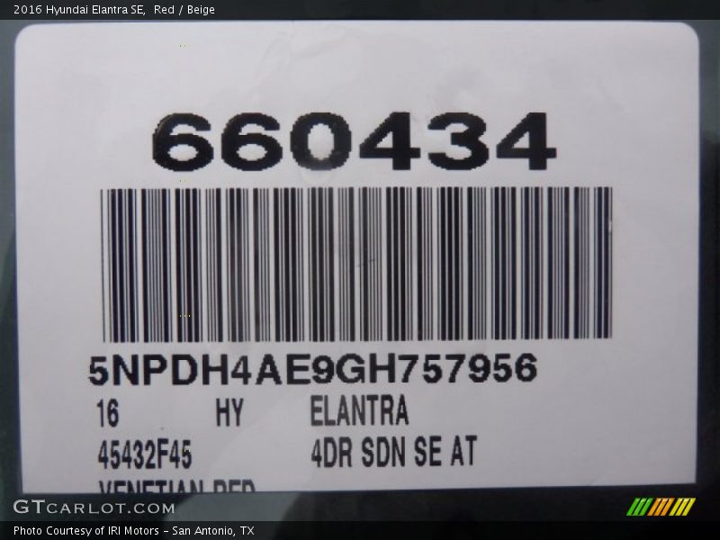 Red / Beige 2016 Hyundai Elantra SE