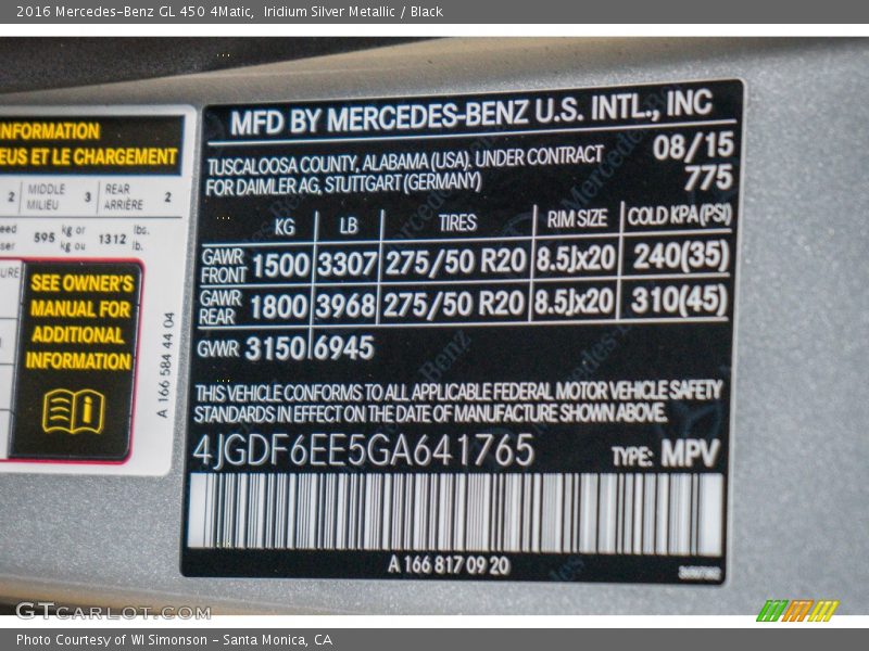 Iridium Silver Metallic / Black 2016 Mercedes-Benz GL 450 4Matic