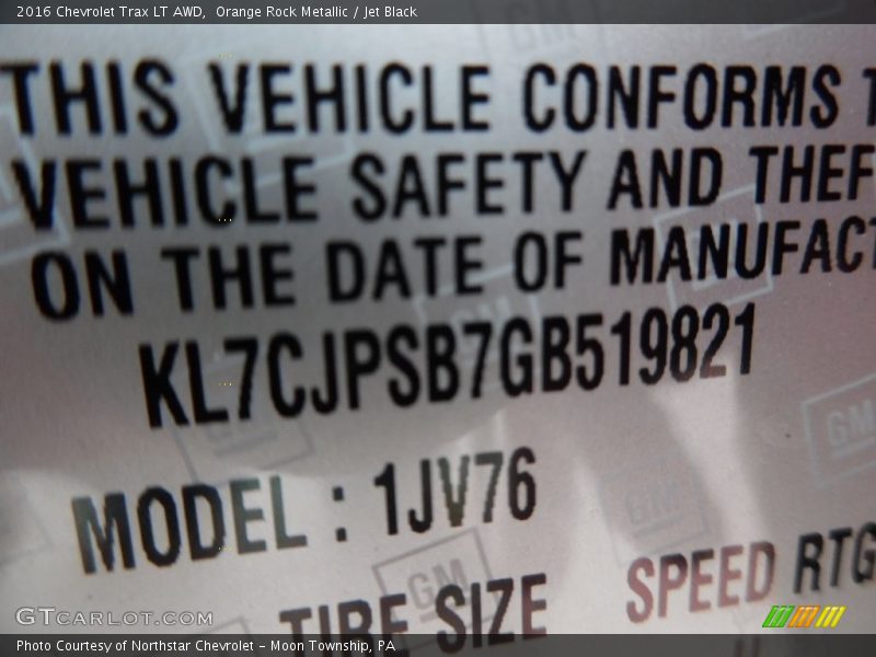 Orange Rock Metallic / Jet Black 2016 Chevrolet Trax LT AWD