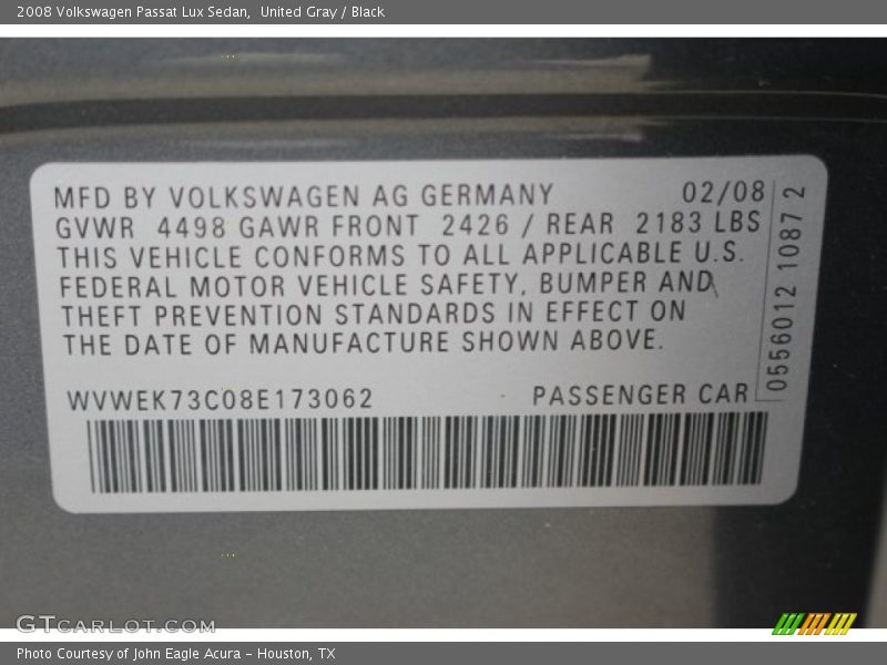 United Gray / Black 2008 Volkswagen Passat Lux Sedan