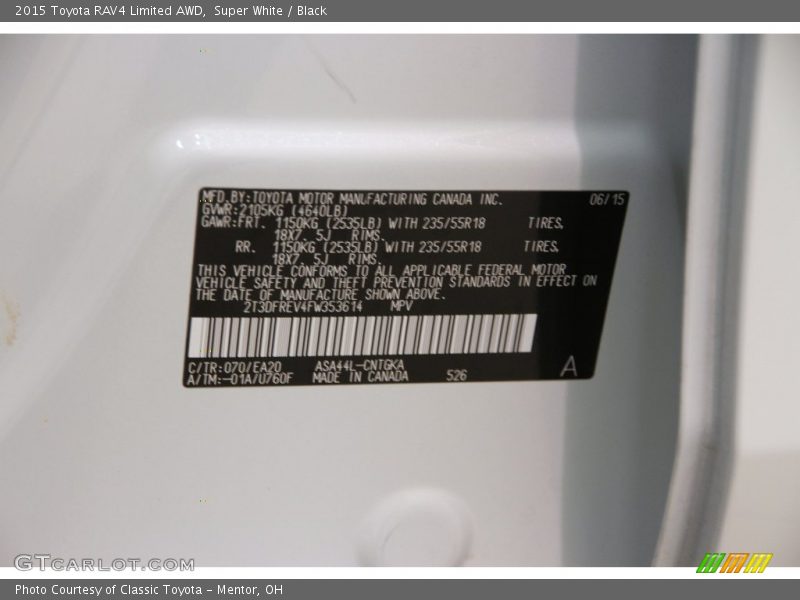 Super White / Black 2015 Toyota RAV4 Limited AWD