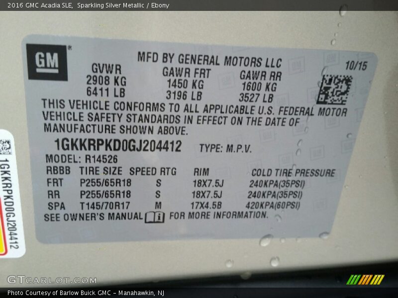 Sparkling Silver Metallic / Ebony 2016 GMC Acadia SLE