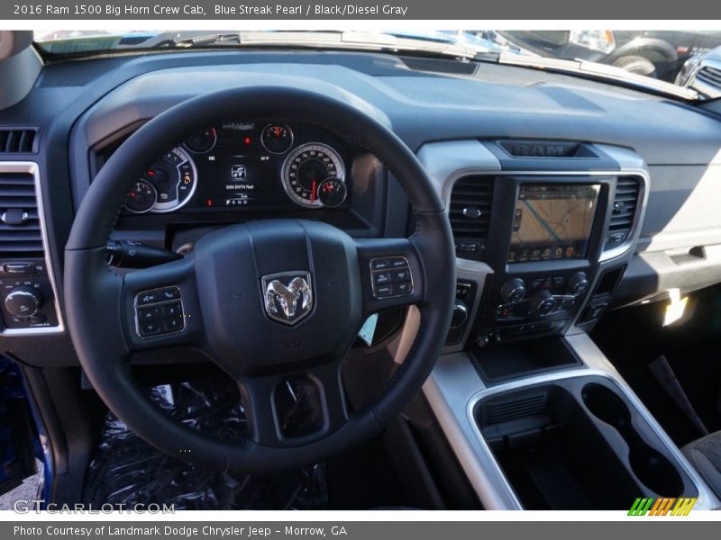 Blue Streak Pearl / Black/Diesel Gray 2016 Ram 1500 Big Horn Crew Cab