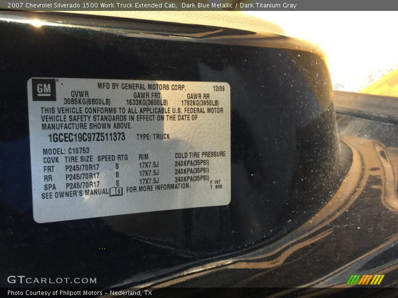 Dark Blue Metallic / Dark Titanium Gray 2007 Chevrolet Silverado 1500 Work Truck Extended Cab