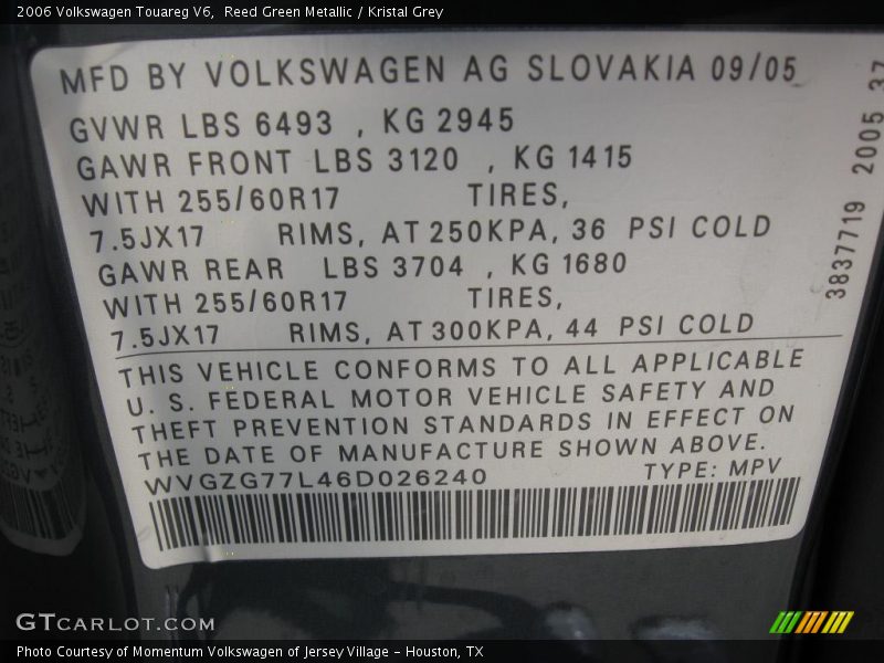 Reed Green Metallic / Kristal Grey 2006 Volkswagen Touareg V6