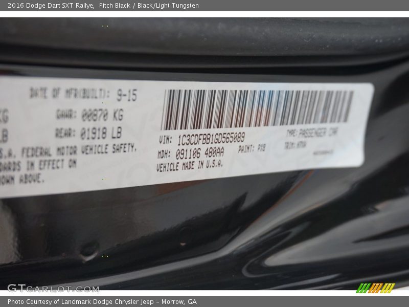Pitch Black / Black/Light Tungsten 2016 Dodge Dart SXT Rallye