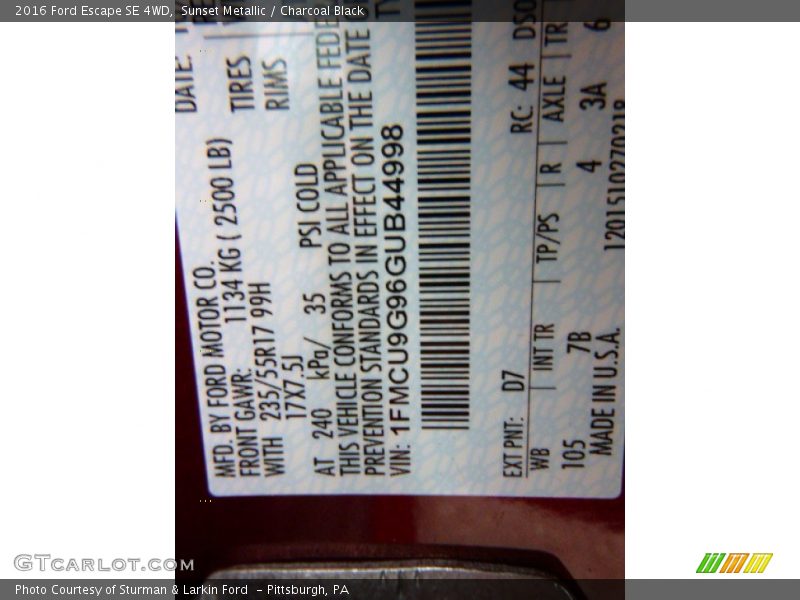 Sunset Metallic / Charcoal Black 2016 Ford Escape SE 4WD