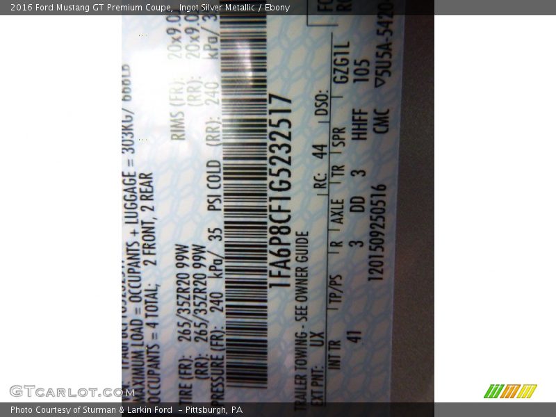 Ingot Silver Metallic / Ebony 2016 Ford Mustang GT Premium Coupe