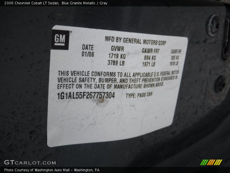 Blue Granite Metallic / Gray 2006 Chevrolet Cobalt LT Sedan