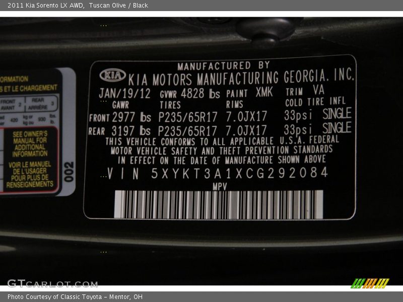 Tuscan Olive / Black 2011 Kia Sorento LX AWD