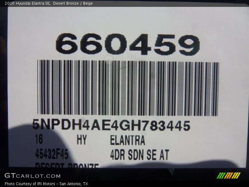 Desert Bronze / Beige 2016 Hyundai Elantra SE