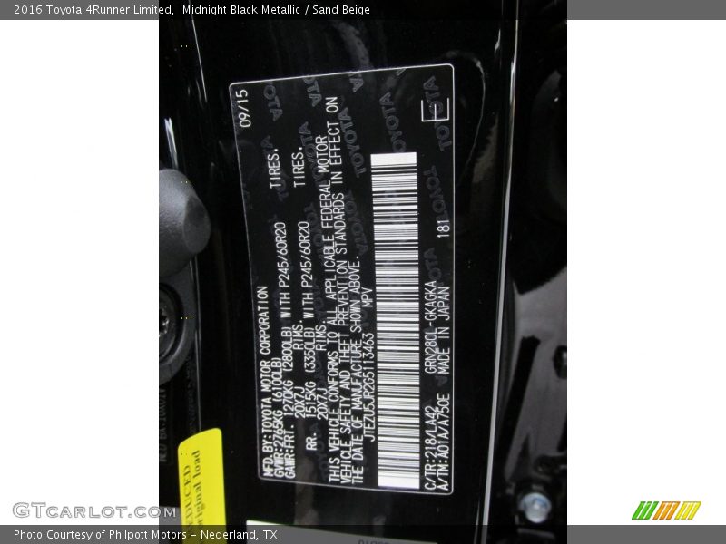 Midnight Black Metallic / Sand Beige 2016 Toyota 4Runner Limited