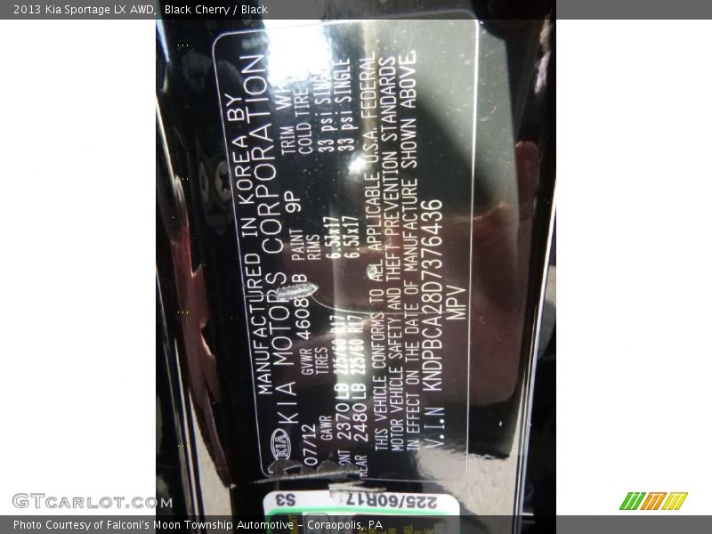 Black Cherry / Black 2013 Kia Sportage LX AWD