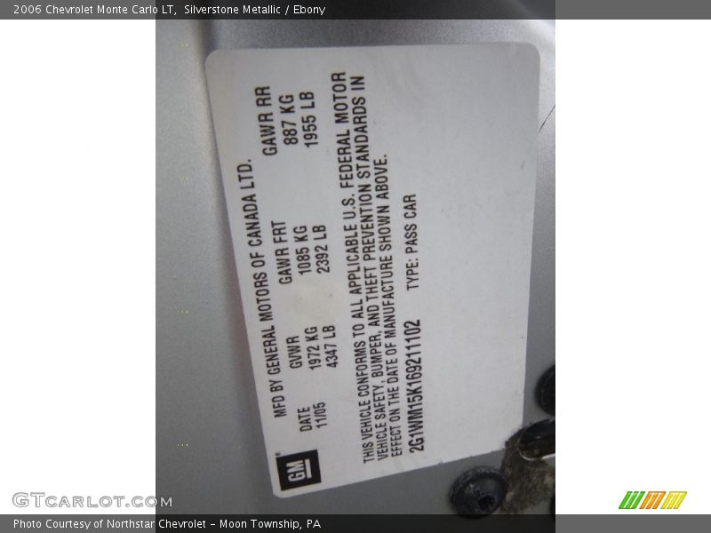 Silverstone Metallic / Ebony 2006 Chevrolet Monte Carlo LT