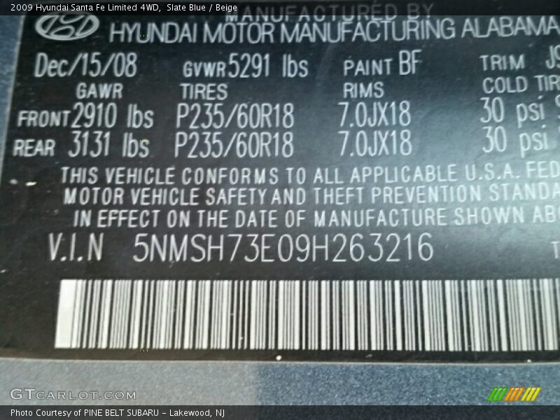 Slate Blue / Beige 2009 Hyundai Santa Fe Limited 4WD