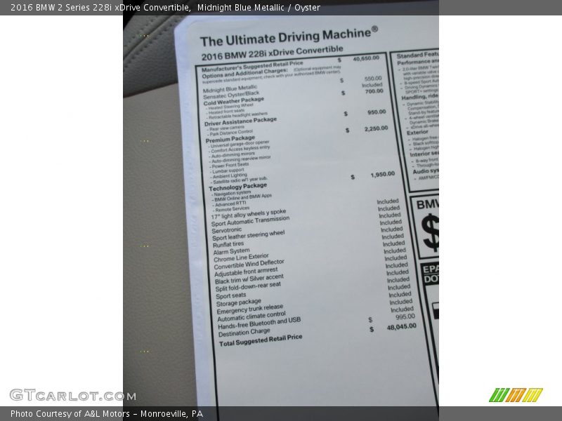  2016 2 Series 228i xDrive Convertible Window Sticker