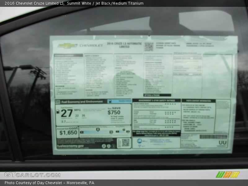 Summit White / Jet Black/Medium Titanium 2016 Chevrolet Cruze Limited LS