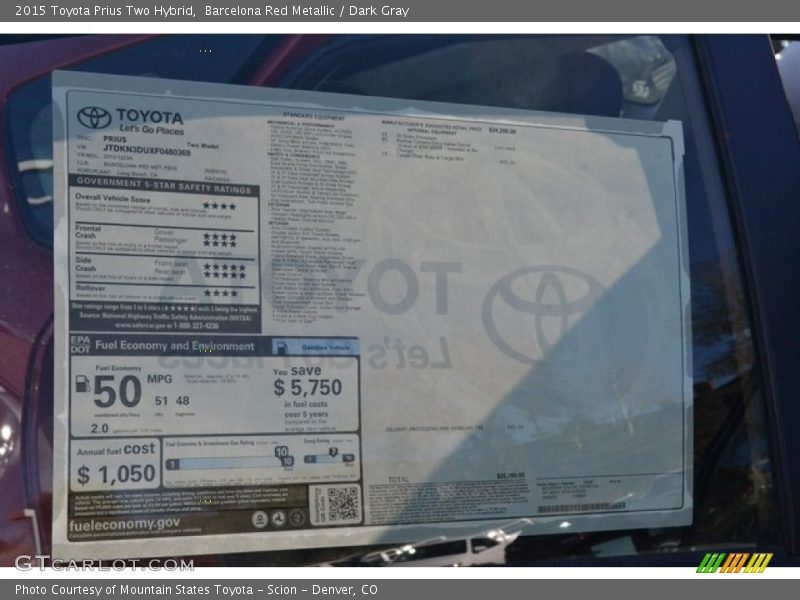 Barcelona Red Metallic / Dark Gray 2015 Toyota Prius Two Hybrid