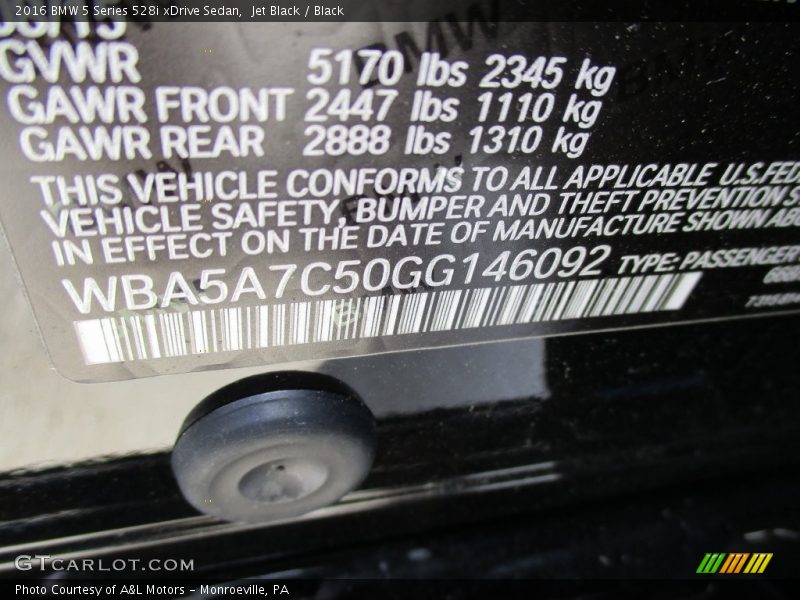 Jet Black / Black 2016 BMW 5 Series 528i xDrive Sedan