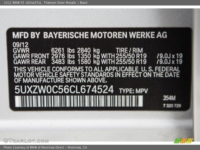 Titanium Silver Metallic / Black 2012 BMW X5 xDrive35d