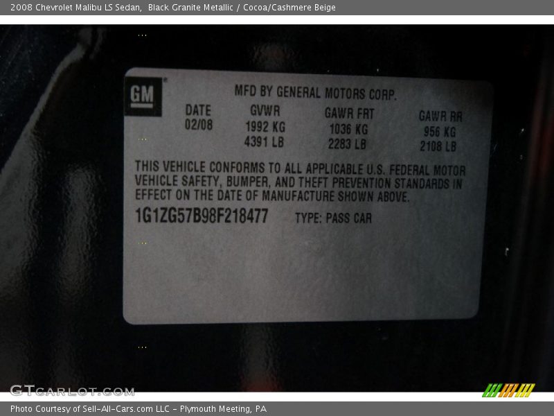 Black Granite Metallic / Cocoa/Cashmere Beige 2008 Chevrolet Malibu LS Sedan