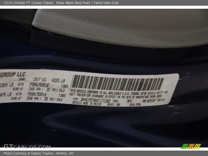 Deep Water Blue Pearl / Pastel Slate Gray 2010 Chrysler PT Cruiser Classic