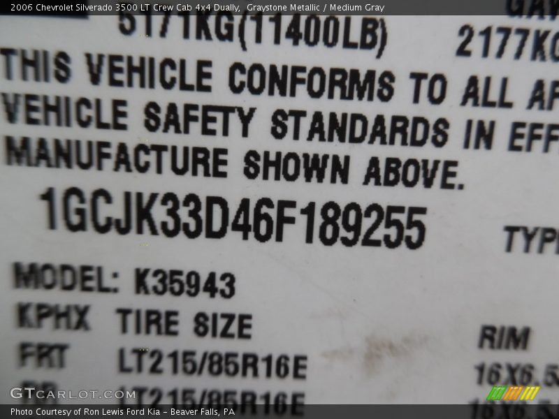 Graystone Metallic / Medium Gray 2006 Chevrolet Silverado 3500 LT Crew Cab 4x4 Dually
