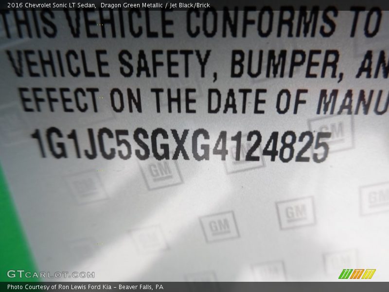 Dragon Green Metallic / Jet Black/Brick 2016 Chevrolet Sonic LT Sedan