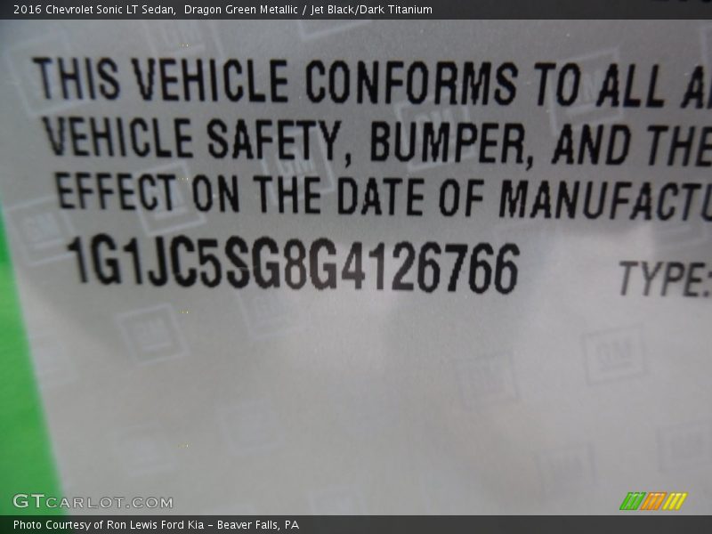 Dragon Green Metallic / Jet Black/Dark Titanium 2016 Chevrolet Sonic LT Sedan