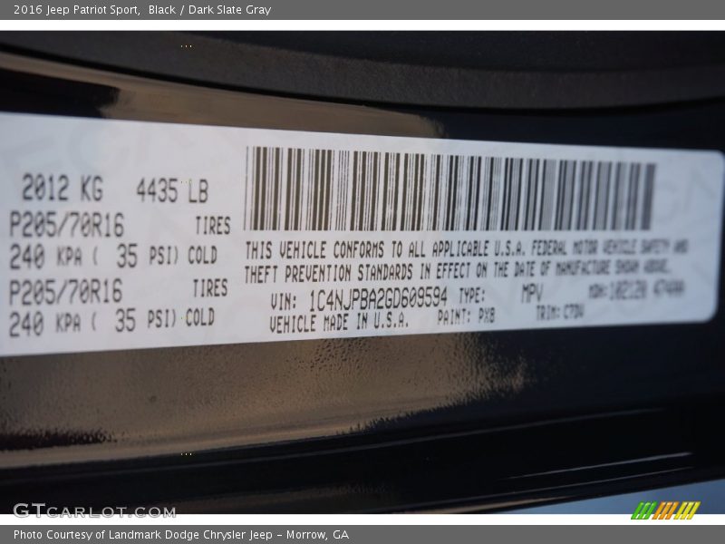 Black / Dark Slate Gray 2016 Jeep Patriot Sport