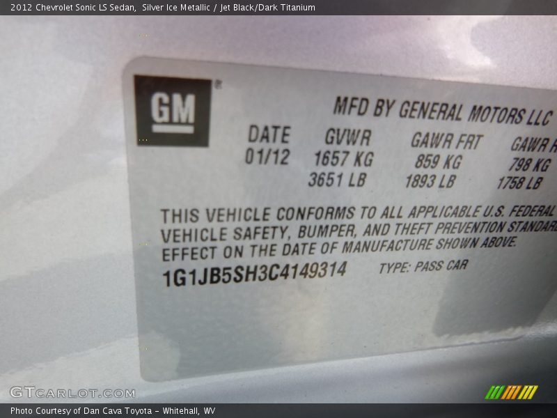 Silver Ice Metallic / Jet Black/Dark Titanium 2012 Chevrolet Sonic LS Sedan