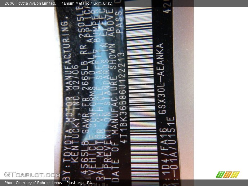 Titanium Metallic / Light Gray 2006 Toyota Avalon Limited