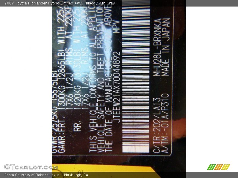 Black / Ash Gray 2007 Toyota Highlander Hybrid Limited 4WD