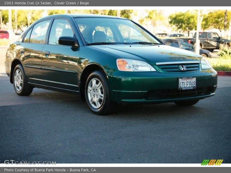 Clover Green / Beige 2001 Honda Civic LX Sedan