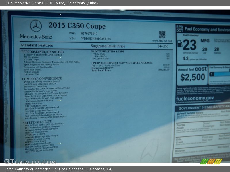  2015 C 350 Coupe Window Sticker