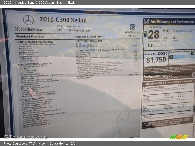 Black / Black 2016 Mercedes-Benz C 300 Sedan
