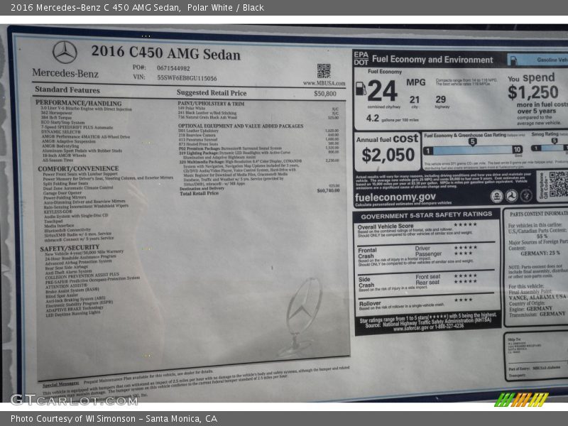 Polar White / Black 2016 Mercedes-Benz C 450 AMG Sedan